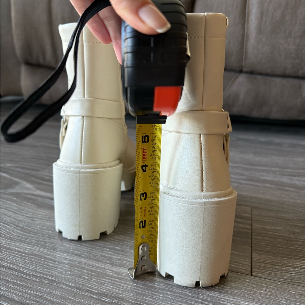 Block Heel Beige Ankle Boots - Picture 5 of 7